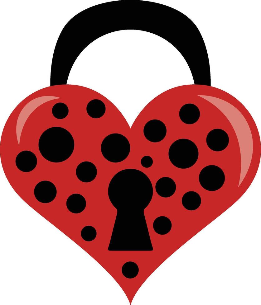 Red padlock of ladybug heart wings vector