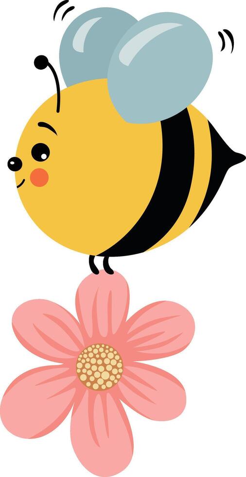 Happy bee flying holding a flower vector