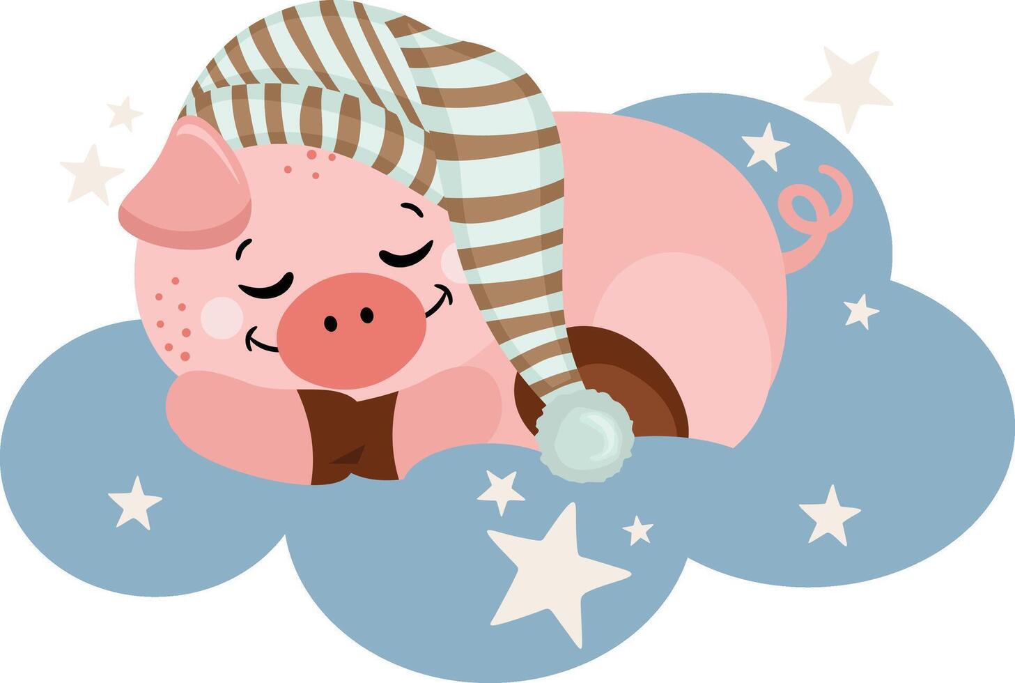 Cute pig sleeping on blue cloud vector