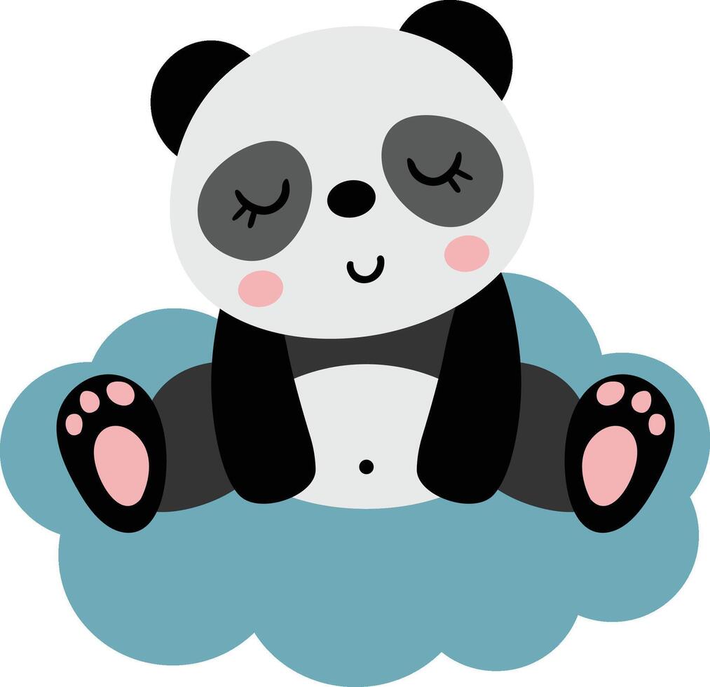 Cute panda sitting on blue cloud vector