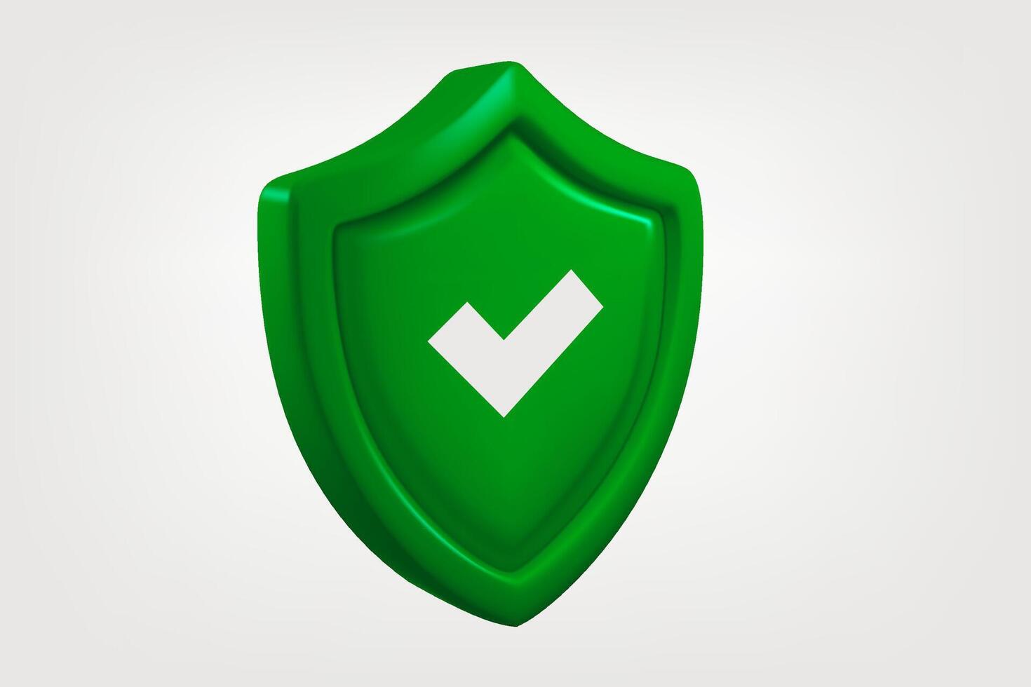 Green shield with white checkmark isolated on white background. Approved concept. 3d banner vector