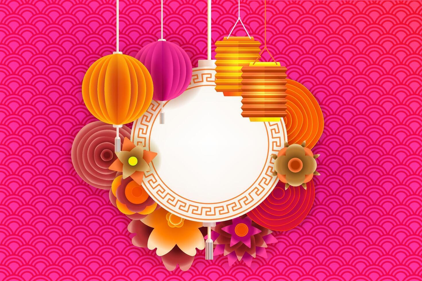 Lunar new year design illustration. Greeting card with copy space. 3d frame vector