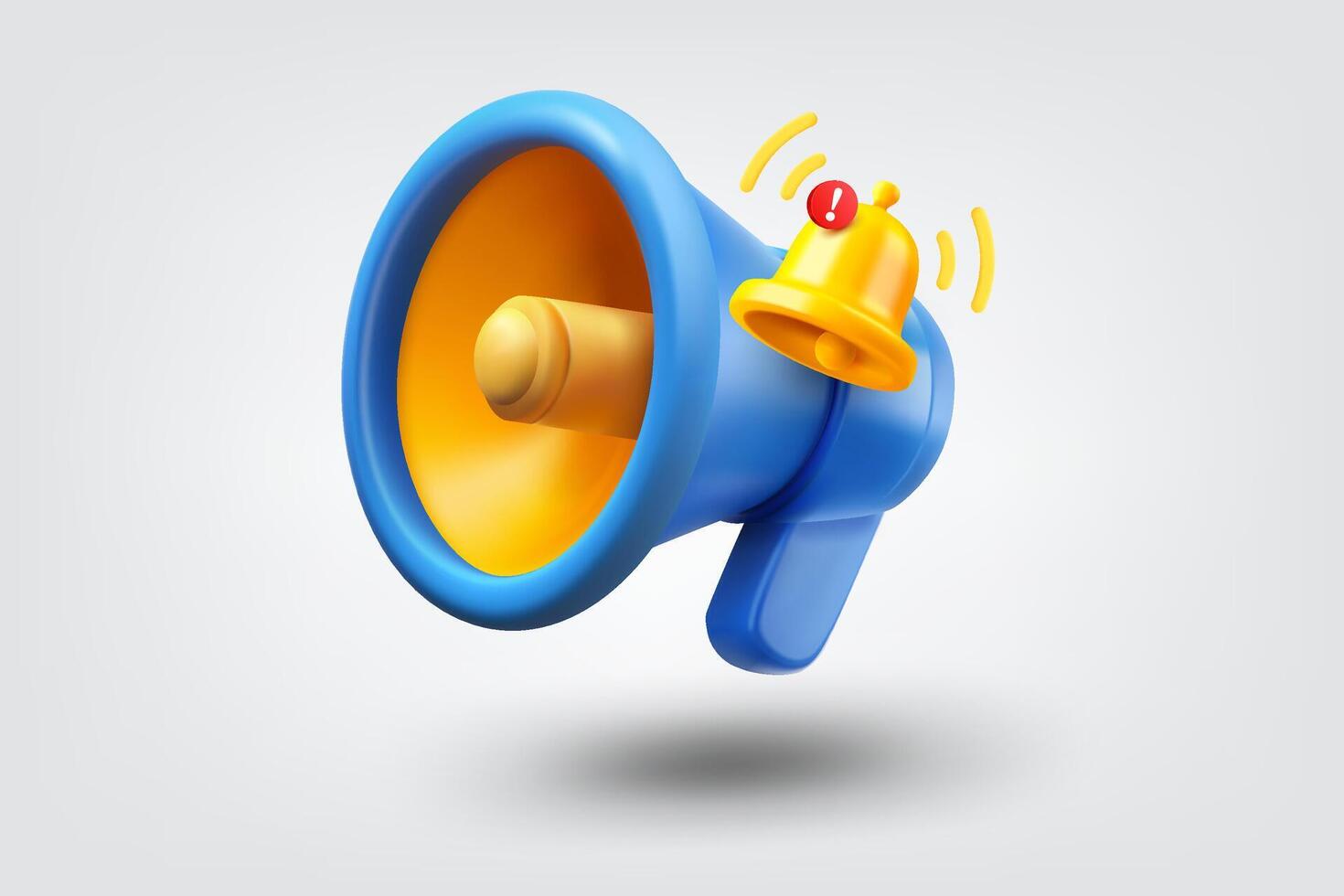 Announcement concept with ringing bell and bullhorn. 3d illustration vector