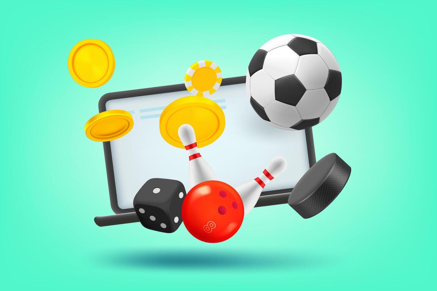 Online sports betting concept with laptop. 3d illustration vector