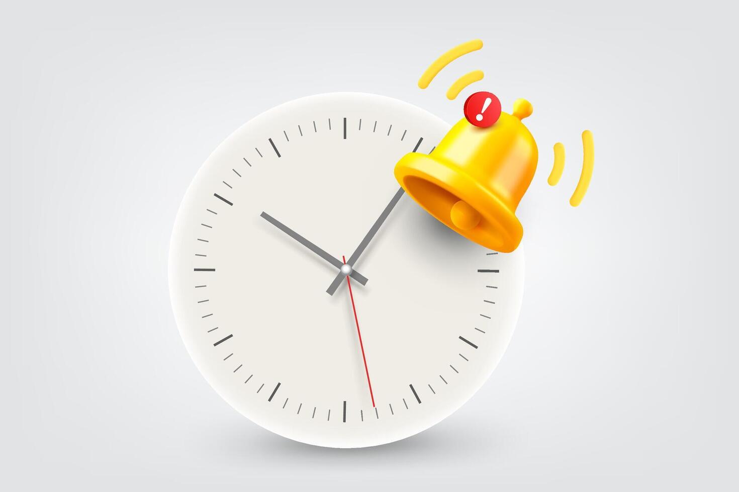 Circle clock with ringing bell. 3d illustration vector