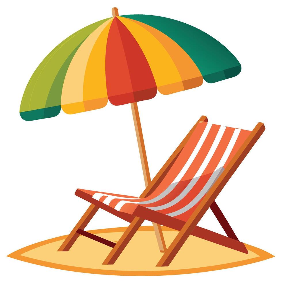 Beach chair and umbrella on sea coast illustration for summer season. Relax, holiday concept vector