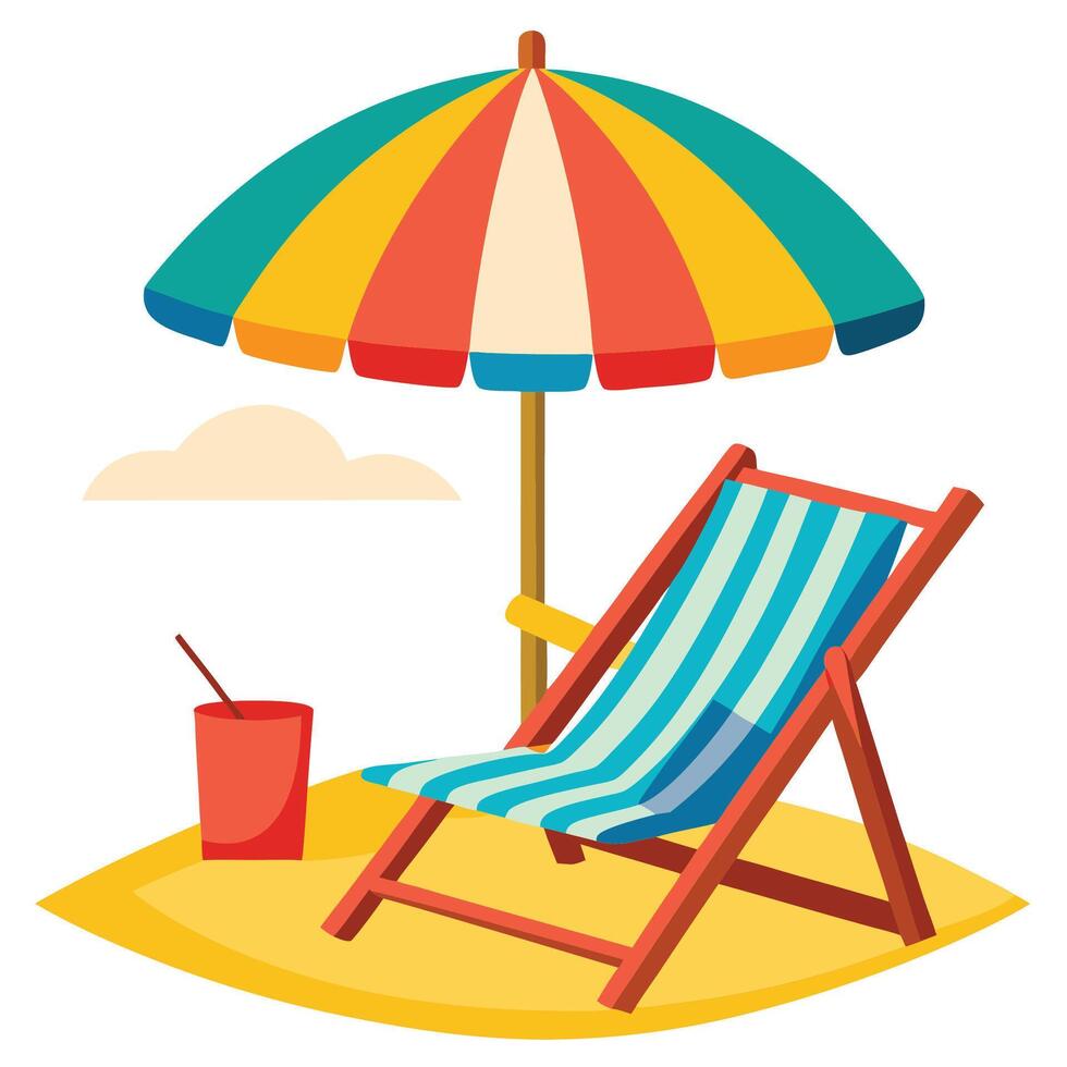 Beach chair and umbrella on sea coast illustration for summer season. Relax, holiday concept vector