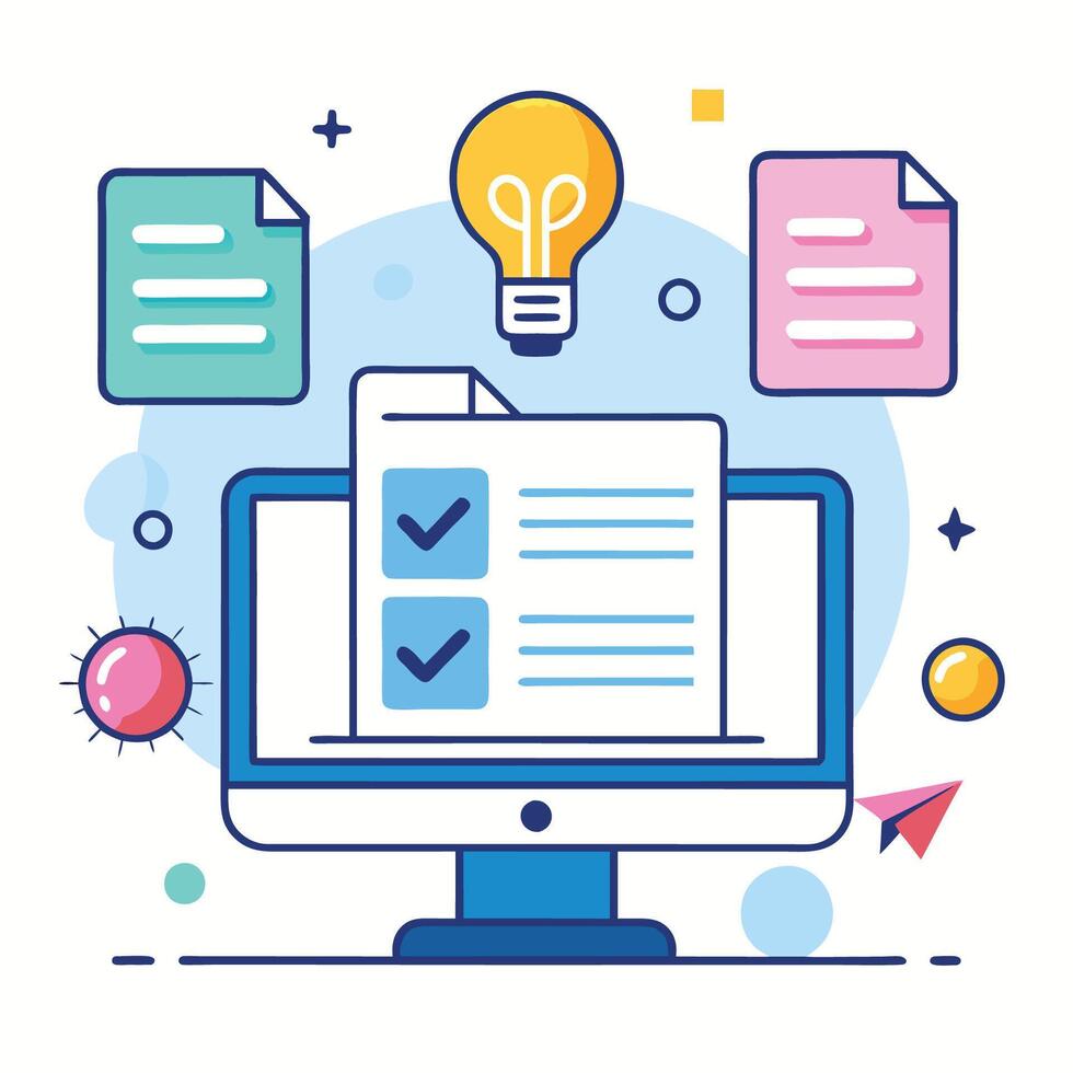 Virtual Team Brainstorming Session- Innovating Together in the Digital Workspace illustration vector