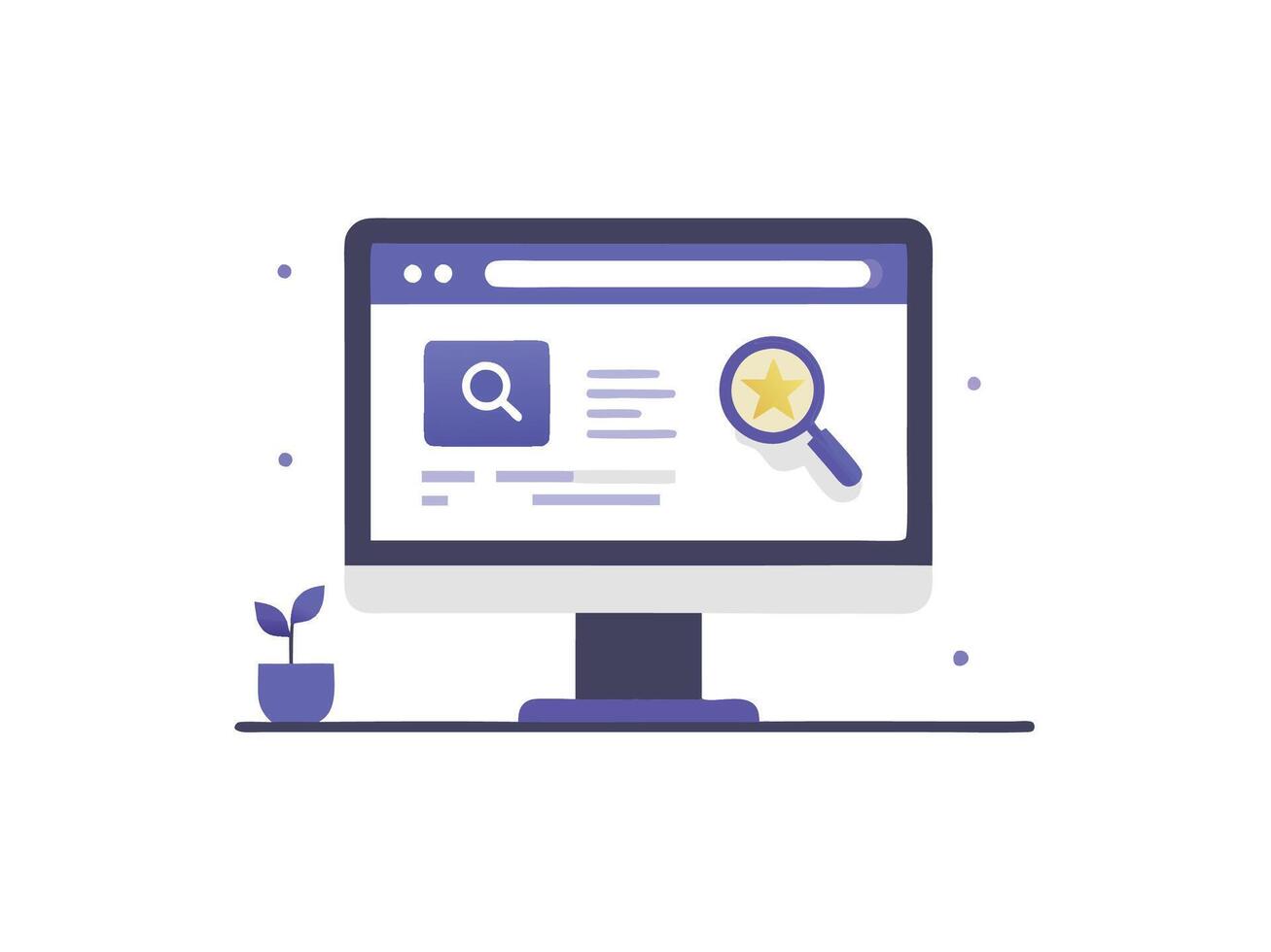 Online Web Search browser page on PC monitor. UI illustration Concept. Search engine research vector