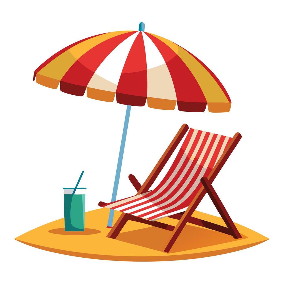 Beach chair and umbrella on sea coast illustration for summer season. Relax, holiday concept vector