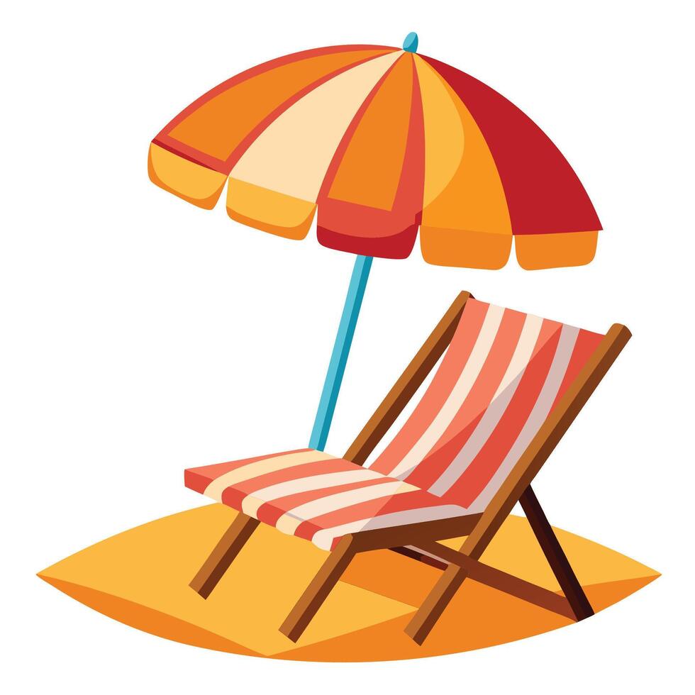 Beach chair and umbrella on sea coast illustration for summer season. Relax, holiday concept vector