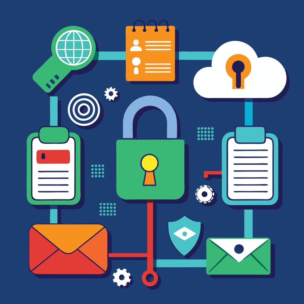 Online User Security, Various Devices Secure connection Flat Illustration vector