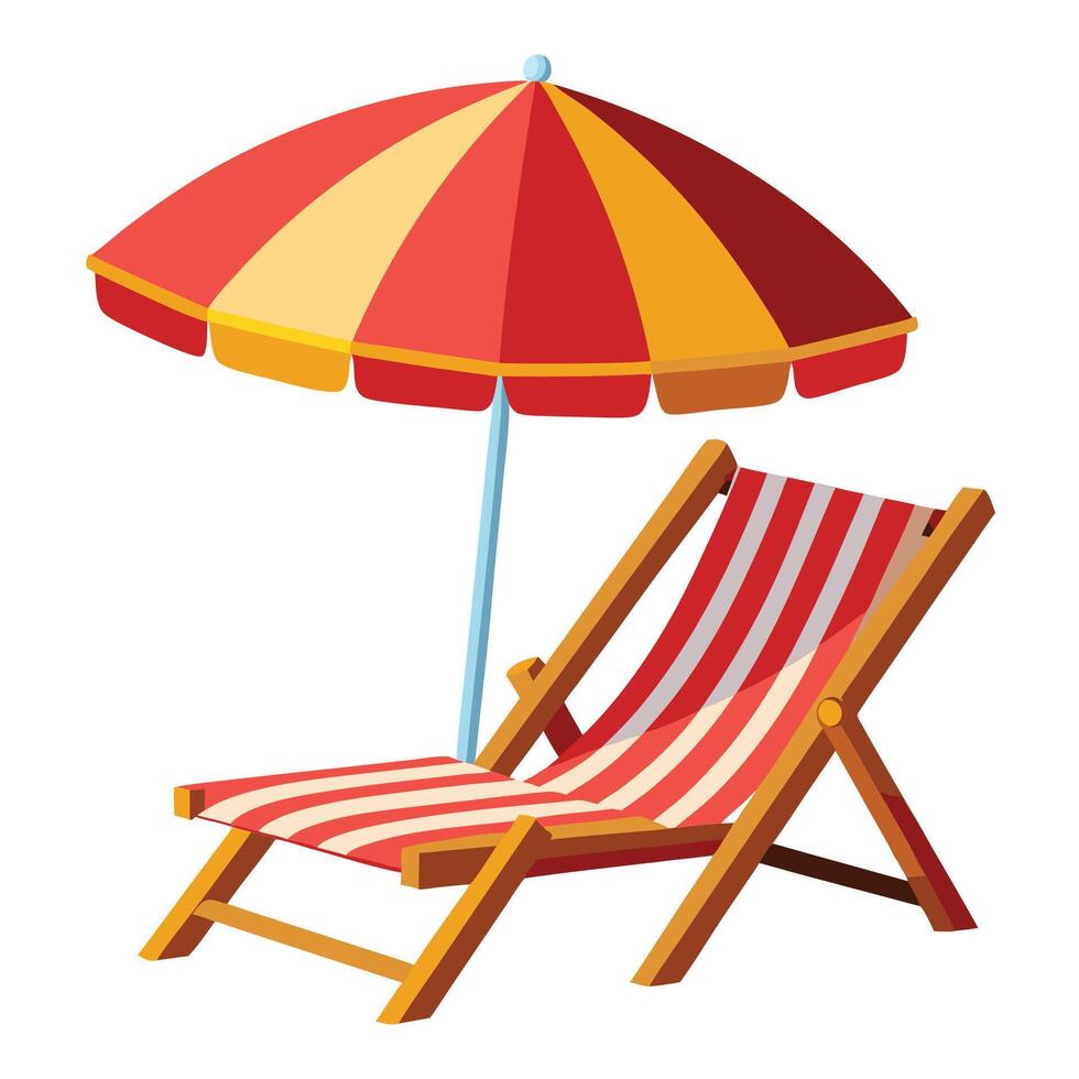 Beach chair and umbrella on sea coast illustration for summer season. Relax, holiday concept vector