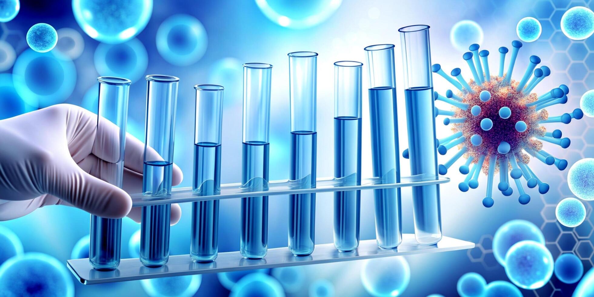 Research with blood cells and virus cure using DNA genome sequencing biotechnology as wide banner hologram photo