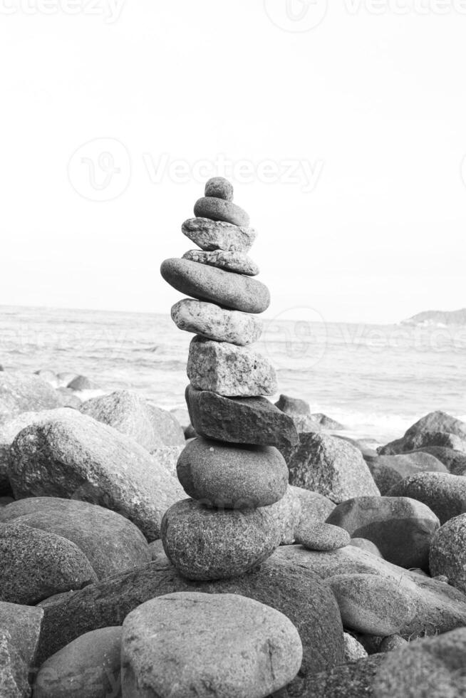 pile of stones on the beach photo