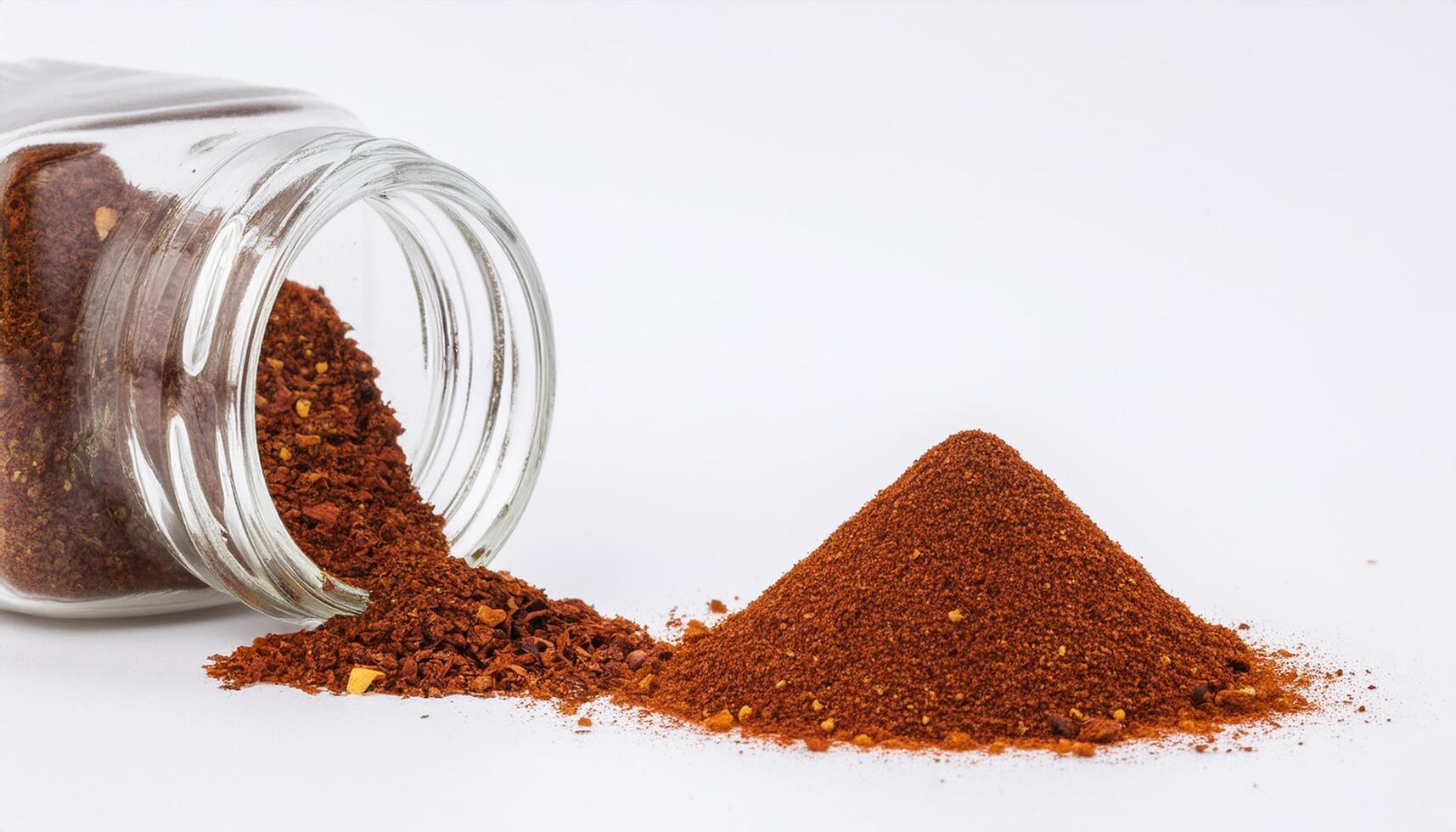 Generated image - closed-up photography of Smoked Paprika Spilled from a jar photo