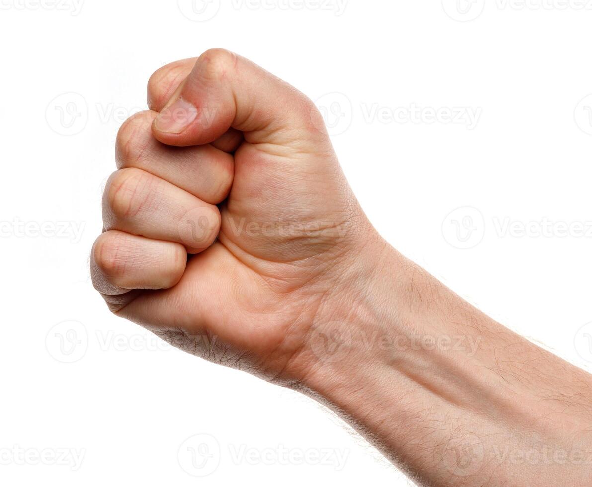 Male clenched hand clenched fist isolated on a white background photo