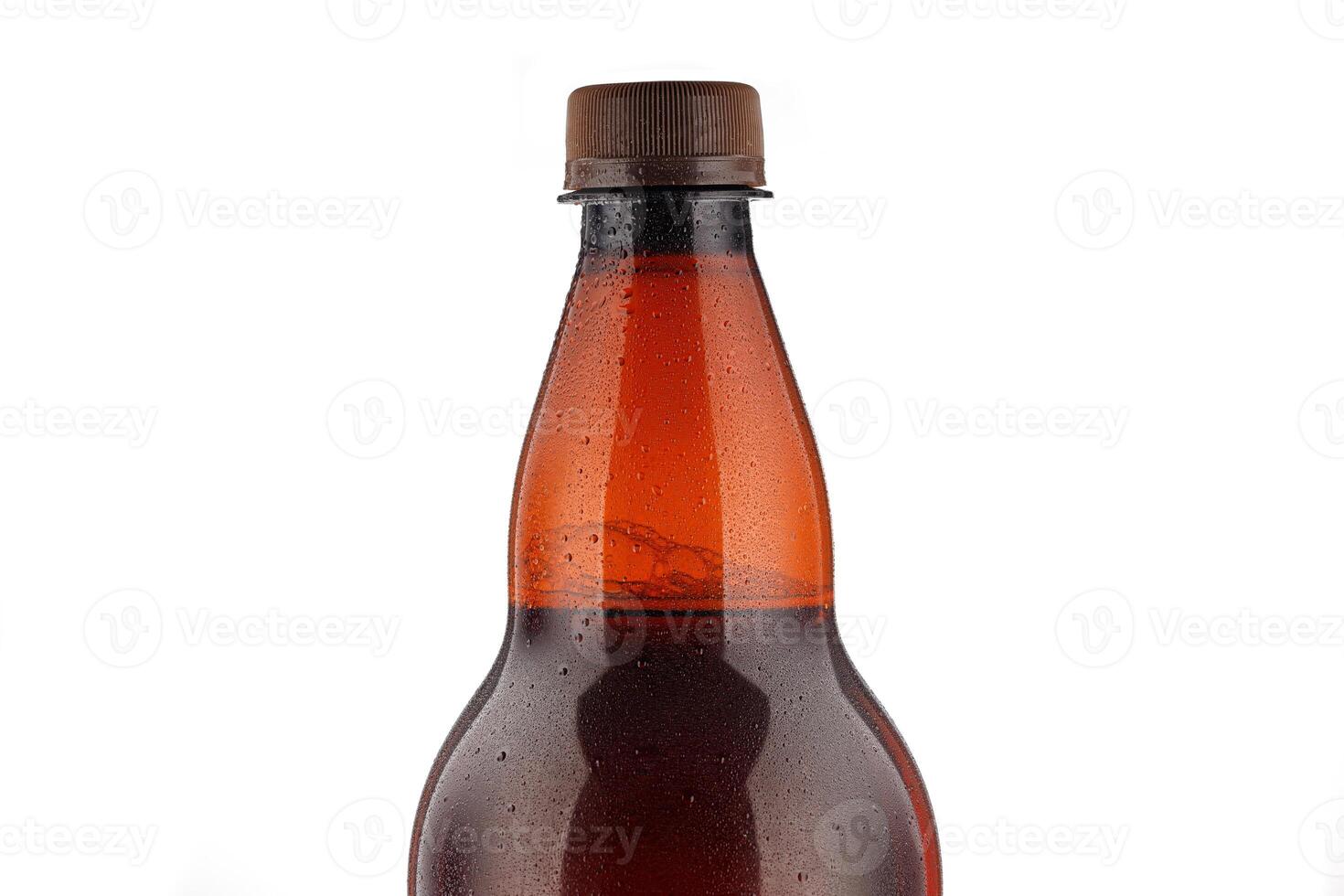 Plastic bottle of beer on a white background photo