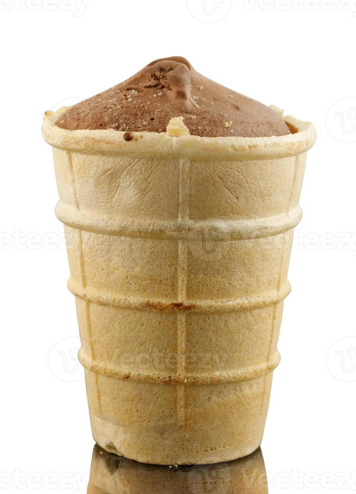 Cocoa ice cream in a waffle cup isolate photo