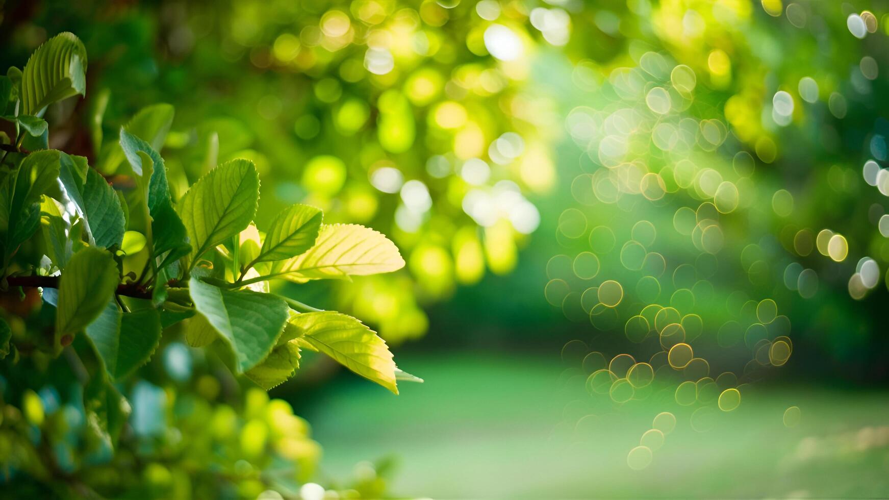 a green leaf is in the foreground with sunlight shining on it photo