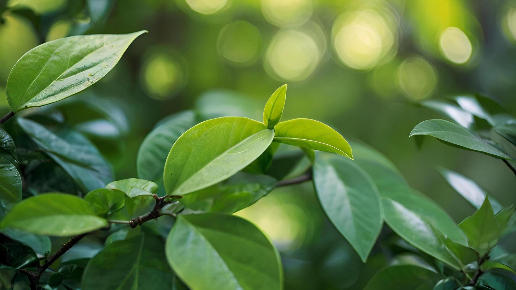 a close up of green leaves on a tree photo