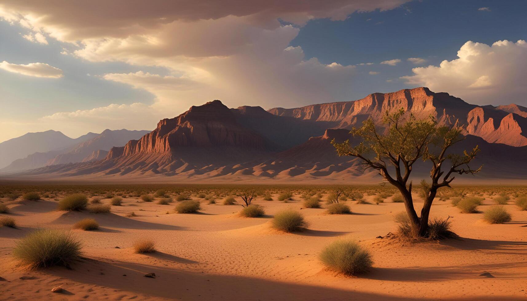 desert landscape with a lone tree in the middle photo