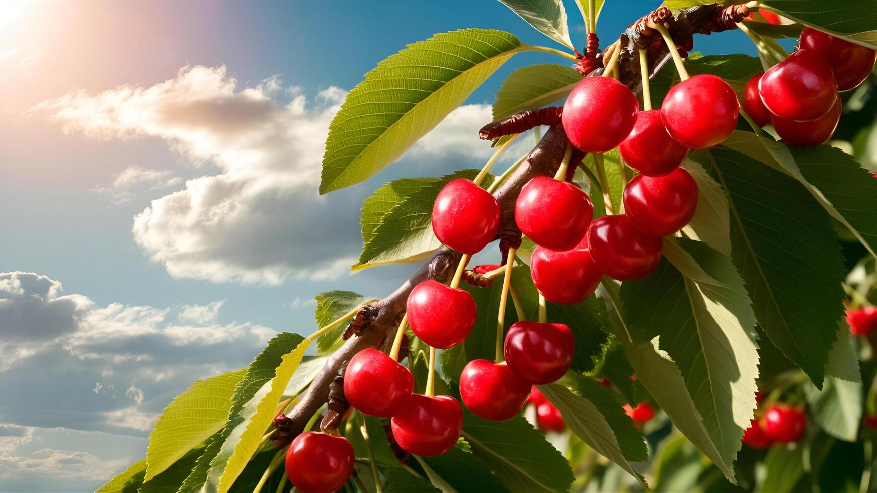cherry tree with ripe red cherries on the branch photo