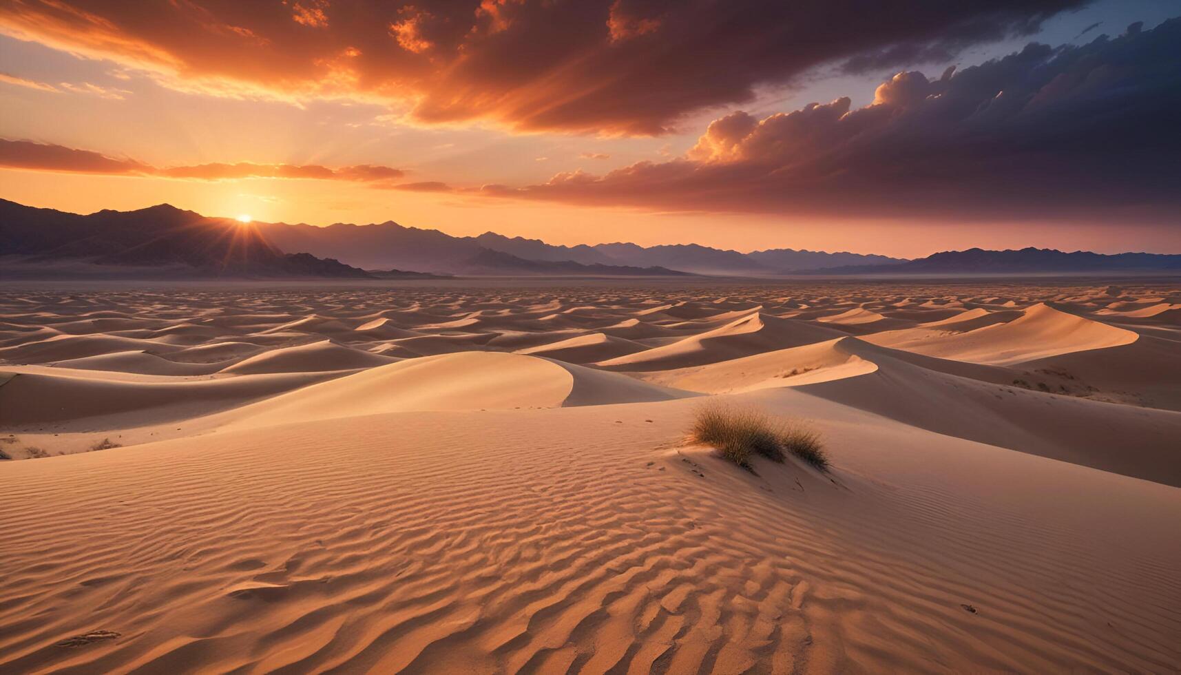 the sun sets over the sand dunes in the desert photo