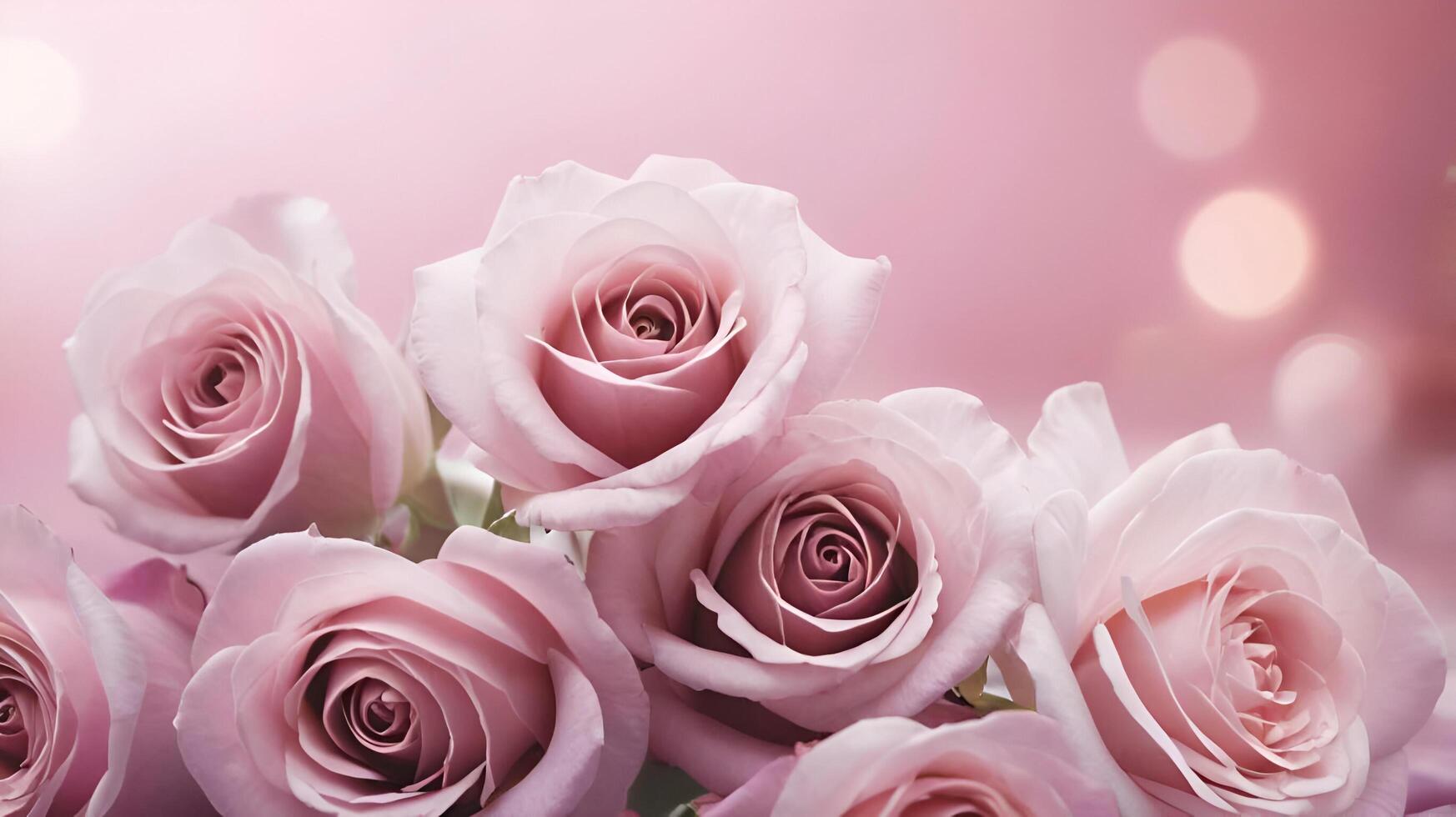pink roses are shown in a photo with a pink background