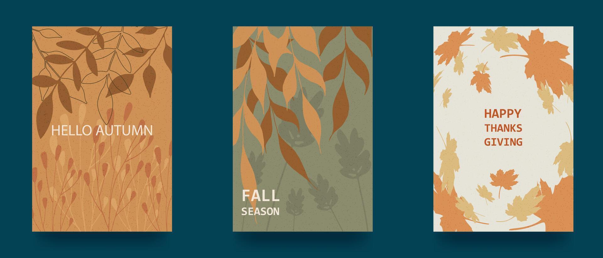Autumn abstract poster in modern hipster style. Autumn leaves, berries, spots. Trendy modern art with autumn elements. Sale template. vector