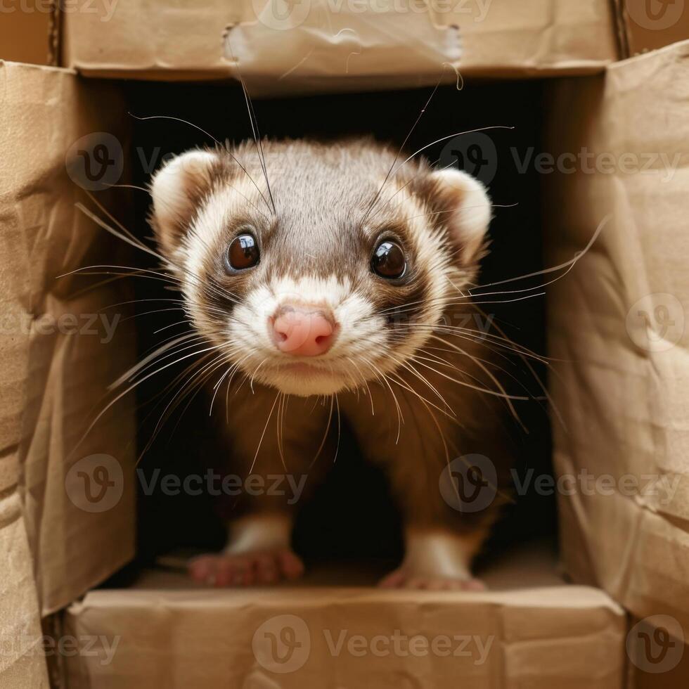 Adorable Animals Hiding and Peeking Out from Cardboard Boxes in Various Settings photo