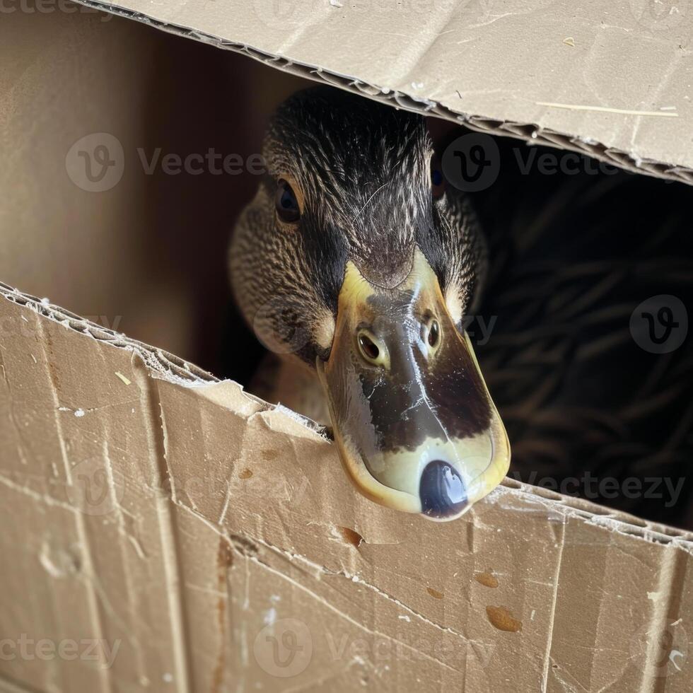 Adorable Animals Hiding and Peeking Out from Cardboard Boxes in Various Settings photo