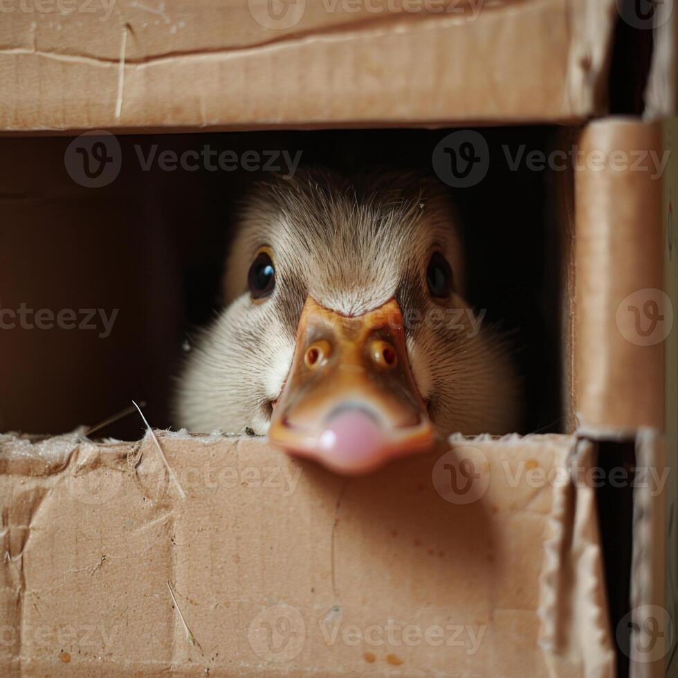 Adorable Animals Hiding and Peeking Out from Cardboard Boxes in Various Settings photo