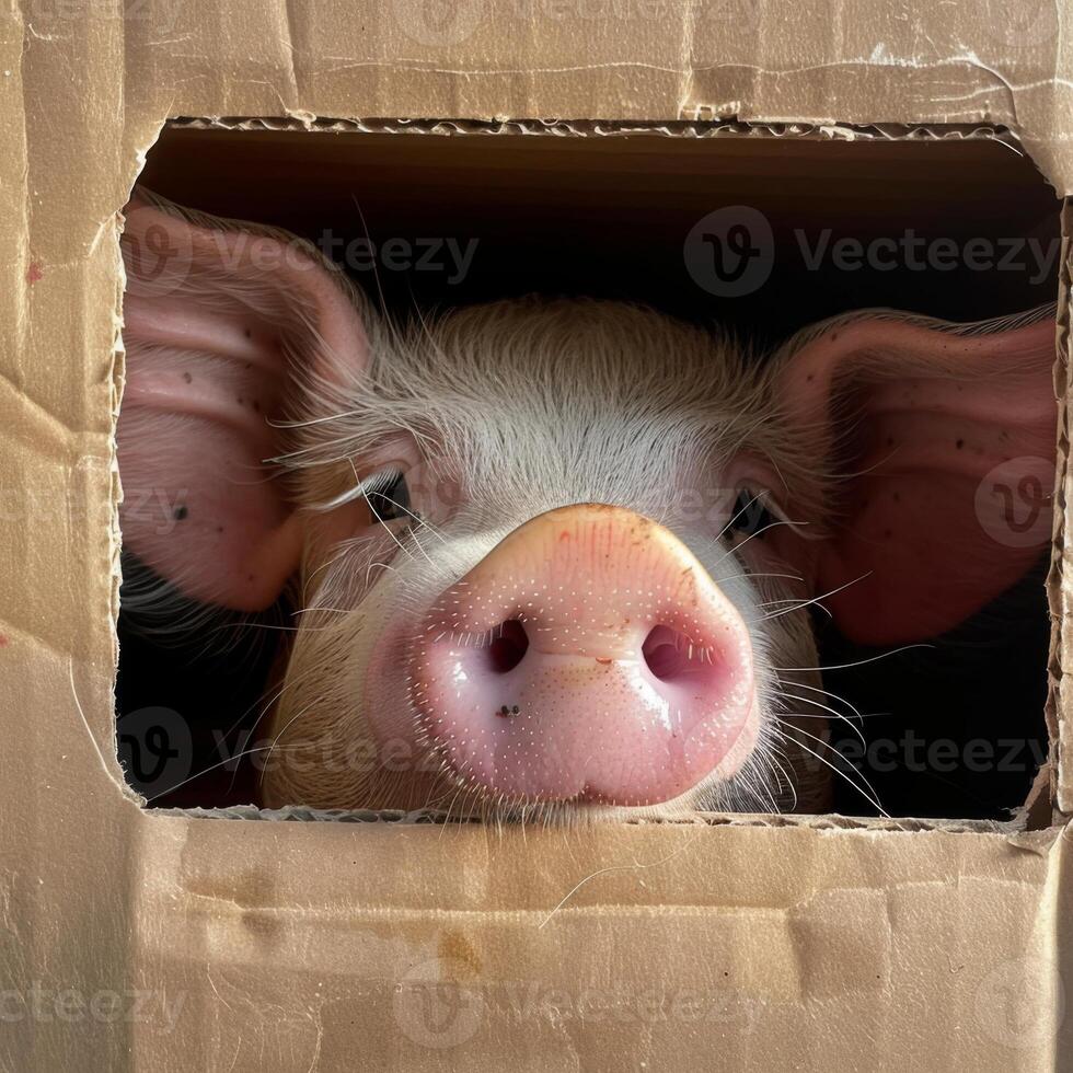 Adorable Animals Hiding and Peeking Out from Cardboard Boxes in Various Settings photo
