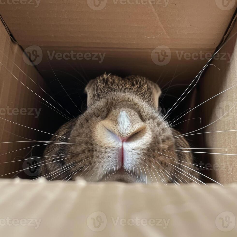 Adorable Animals Hiding and Peeking Out from Cardboard Boxes in Various Settings photo