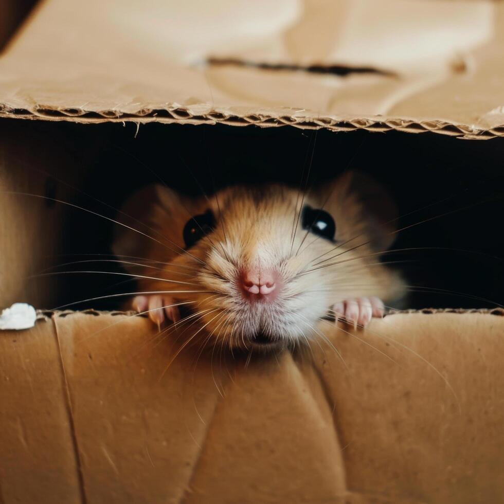 Adorable Animals Hiding and Peeking Out from Cardboard Boxes in Various Settings photo