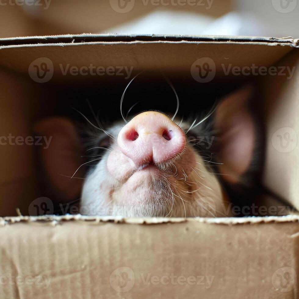 Adorable Animals Hiding and Peeking Out from Cardboard Boxes in Various Settings photo