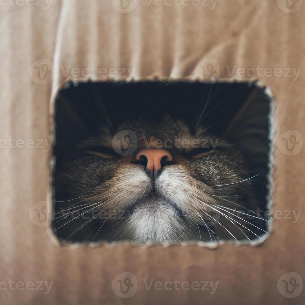 Adorable Animals Hiding and Peeking Out from Cardboard Boxes in Various Settings photo