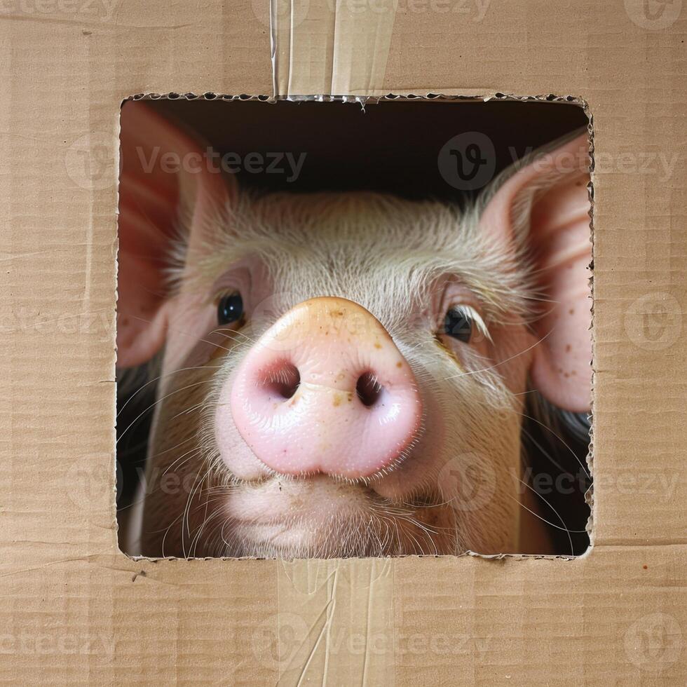 Adorable Animals Hiding and Peeking Out from Cardboard Boxes in Various Settings photo