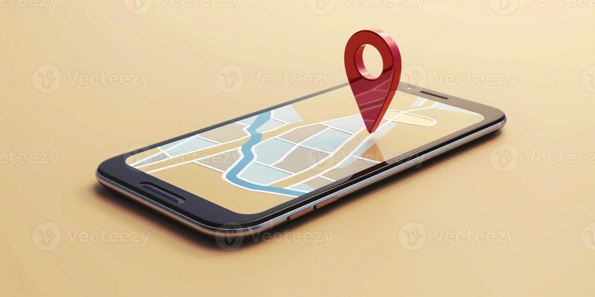 Modern Smartphone Navigation Concept on Digital Map with Real-Time GPS Tracking photo