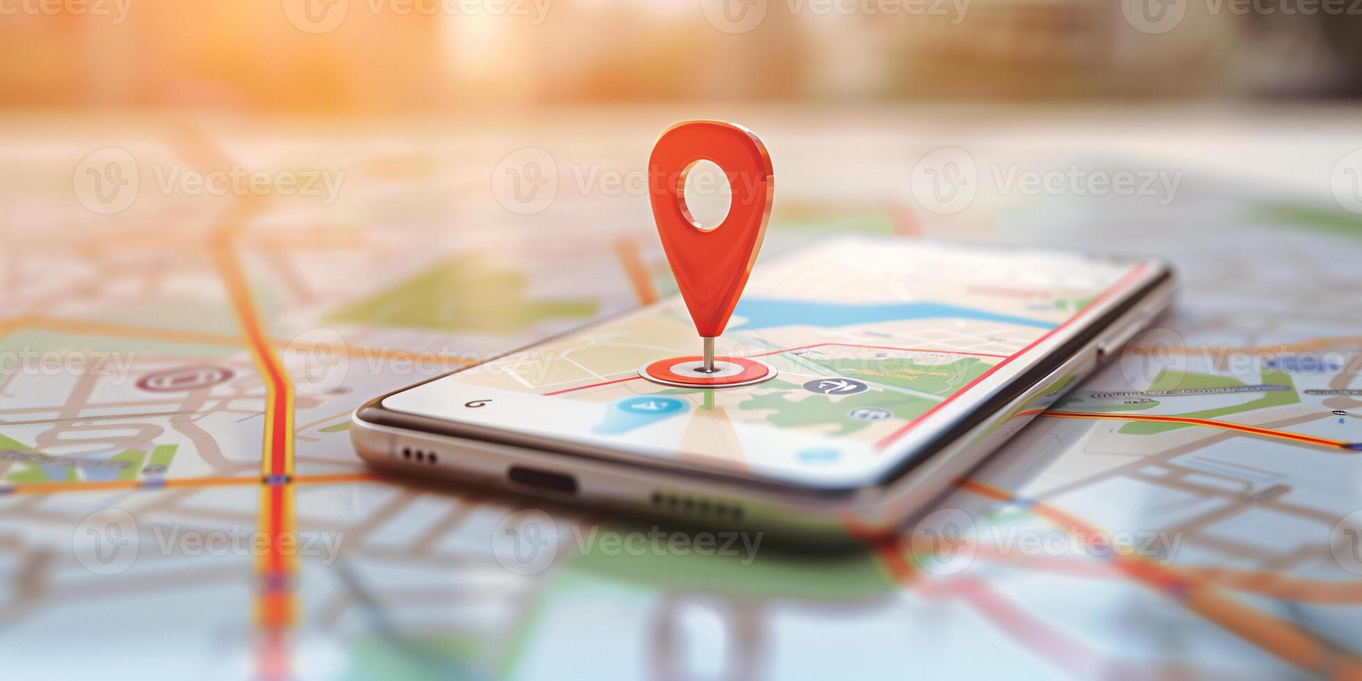 Modern Smartphone Navigation Concept on Digital Map with Real-Time GPS Tracking photo