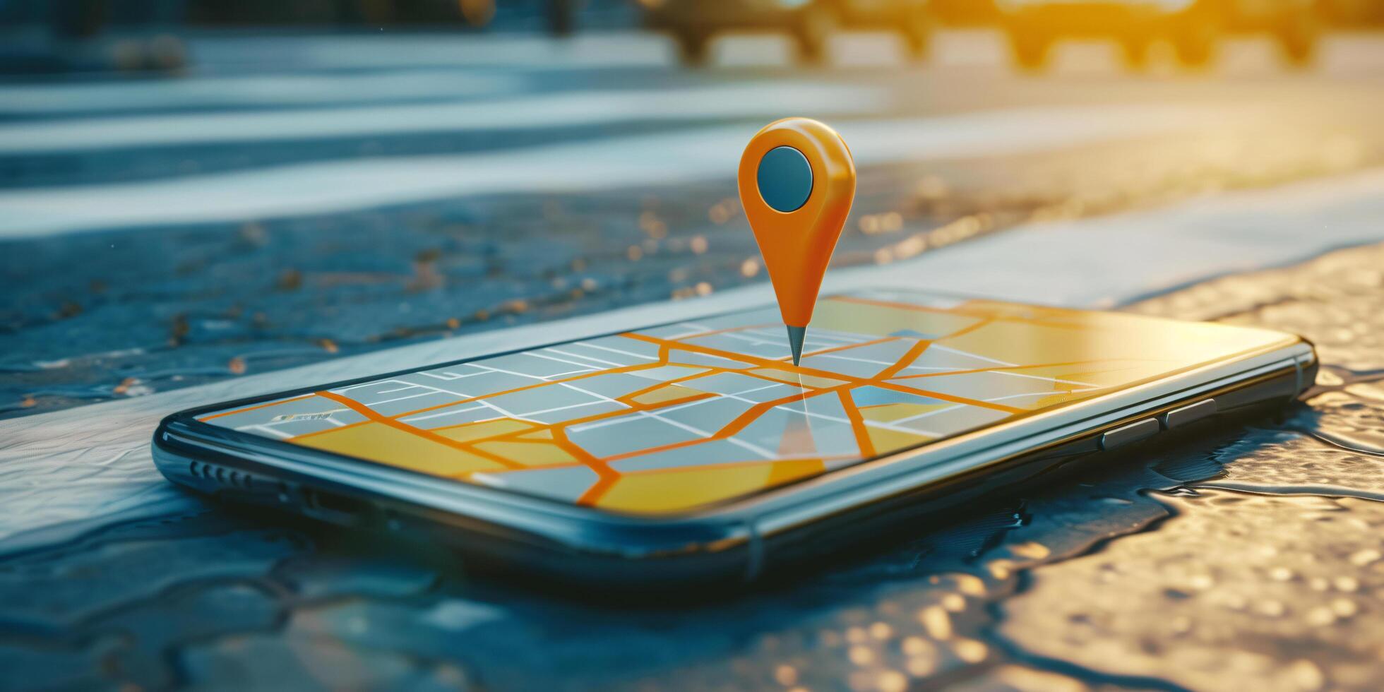 Modern Smartphone Navigation Concept on Digital Map with Real-Time GPS Tracking photo