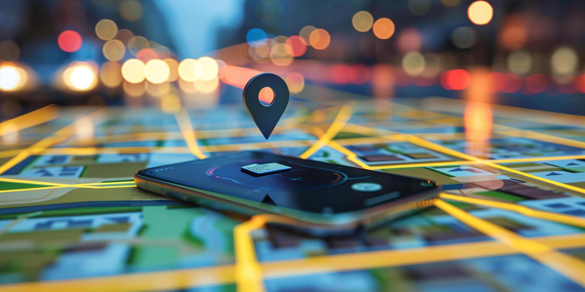 Modern Smartphone Navigation Concept on Digital Map with Real-Time GPS Tracking photo