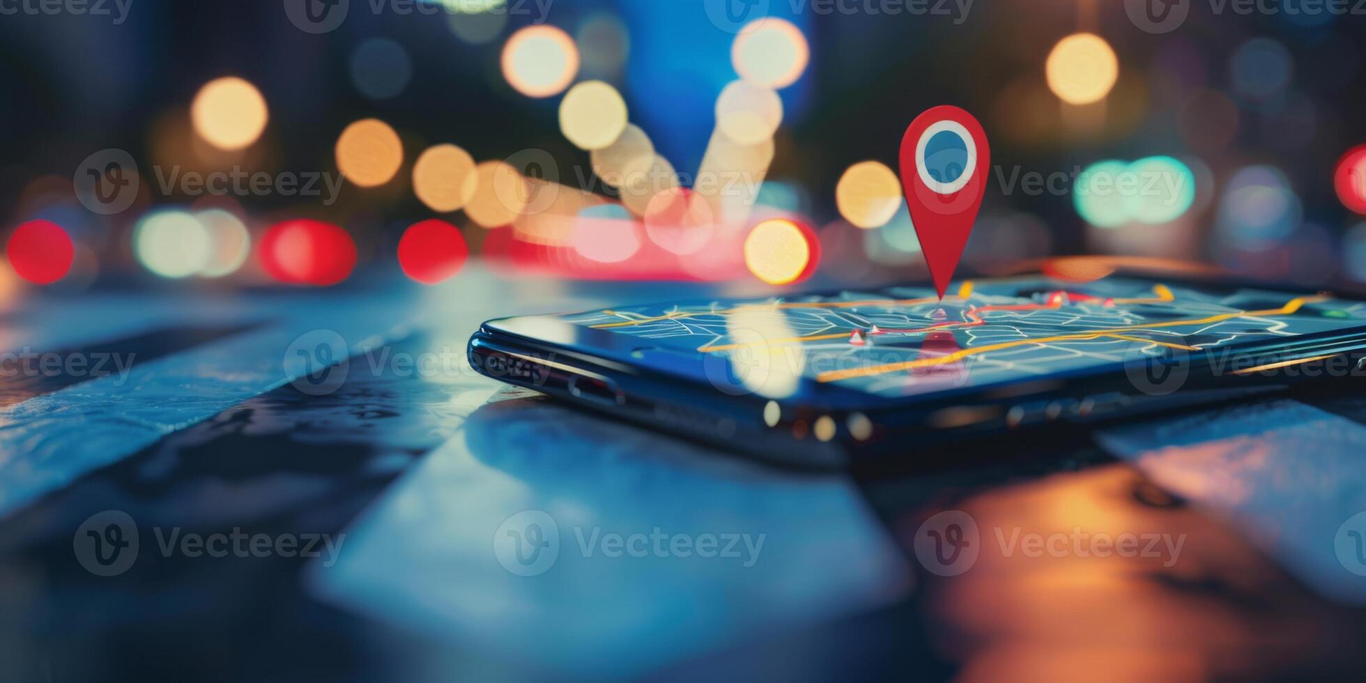 Modern Smartphone Navigation Concept on Digital Map with Real-Time GPS Tracking photo
