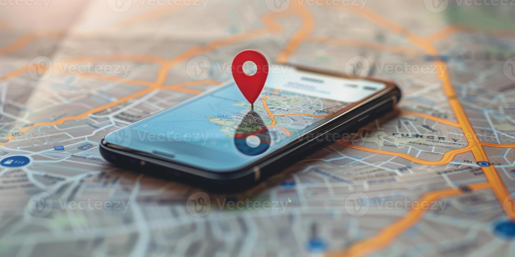 Modern Smartphone Navigation Concept on Digital Map with Real-Time GPS Tracking photo