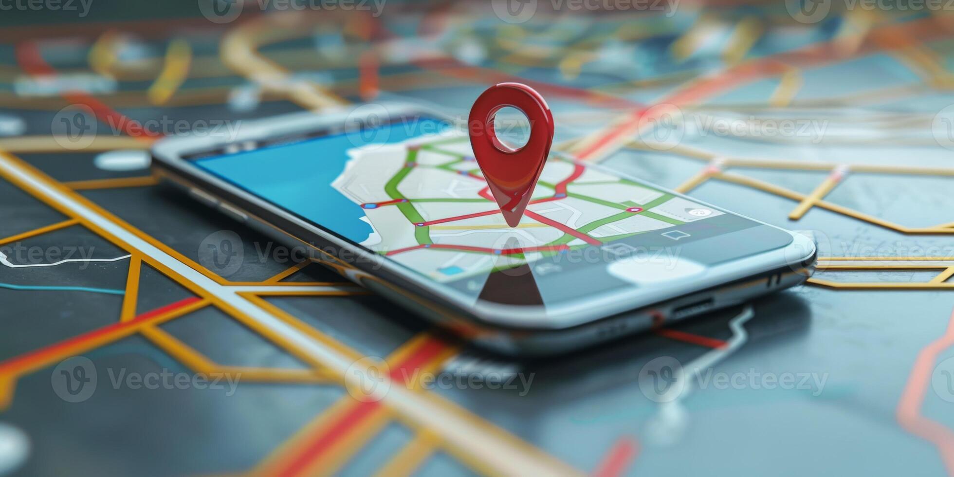 Modern Smartphone Navigation Concept on Digital Map with Real-Time GPS Tracking photo