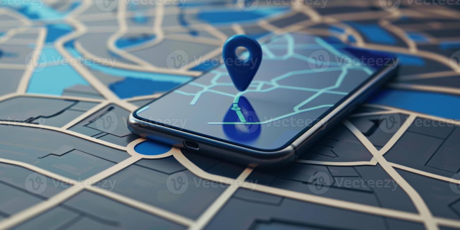 Modern Smartphone Navigation Concept on Digital Map with Real-Time GPS Tracking photo