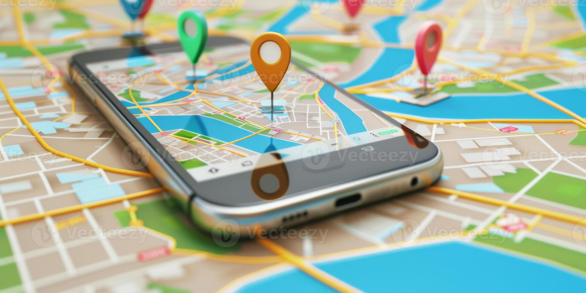 Modern Smartphone Navigation Concept on Digital Map with Real-Time GPS Tracking photo