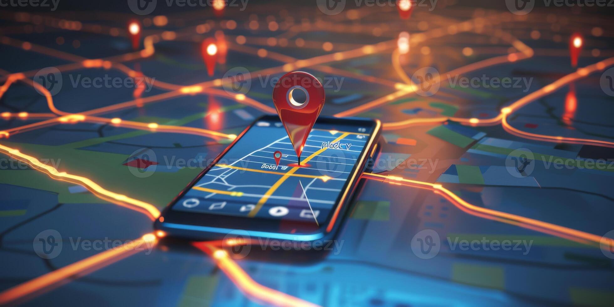 Modern Smartphone Navigation Concept on Digital Map with Real-Time GPS Tracking photo