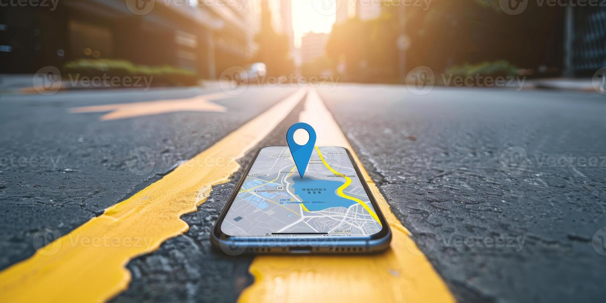 Modern Smartphone Navigation Concept on Digital Map with Real-Time GPS Tracking photo